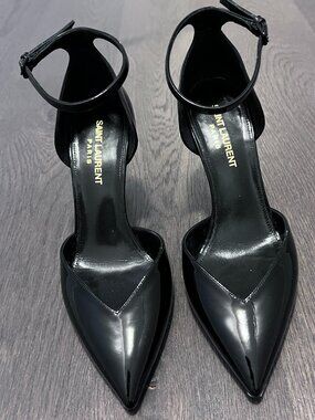 Saint Laurent Opyum Heels Black Patent YSL Logo Heel Pumps